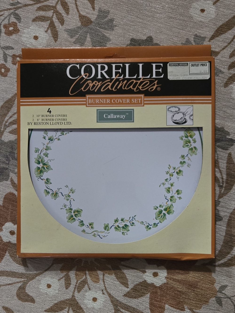 Vintage Corelle coordinates Callaway Ivy Burner Cover Set 4pc Cottagecore New